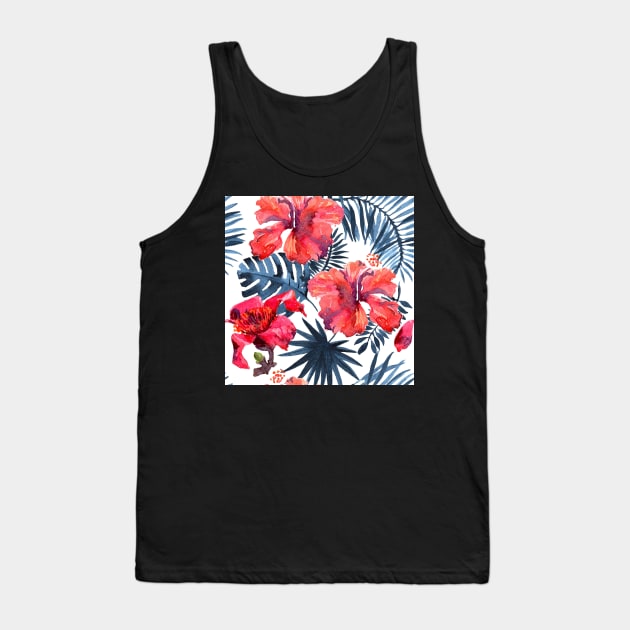 Watercolor tropical leaves and plants. Hand painted jungle greenery background Tank Top by Olga Berlet